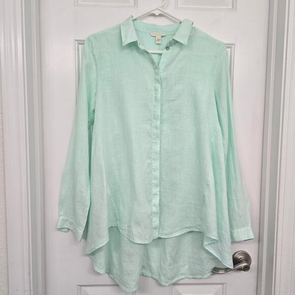Eileen Fisher Organic Linen Tunic Top Sz S Green Minimalist Lagenlook Coastal - Picture 4 of 9